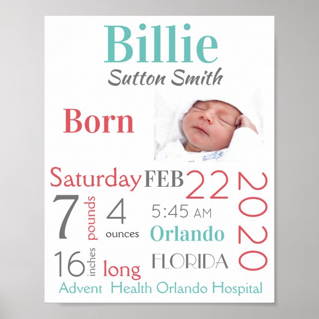 Turkos- och persikofödelsetal i Baby Kön Neutral Poster (Framsidan)