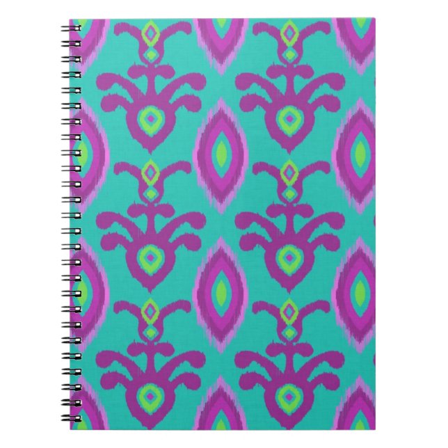 Turkos och purpurfärgad Ikat designanteckningsbok Anteckningsbok (Framsidan)
