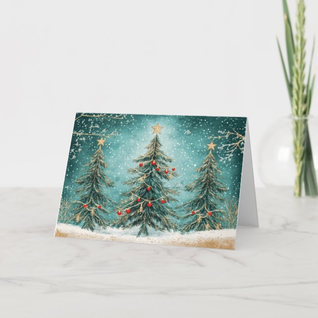 Turkos och Red Julgran Foil Art Kort (Framsida)