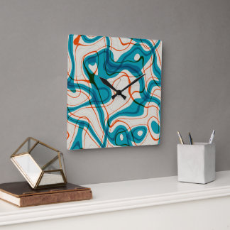 Turkos och Red Swirls Fyrkantig Klocka