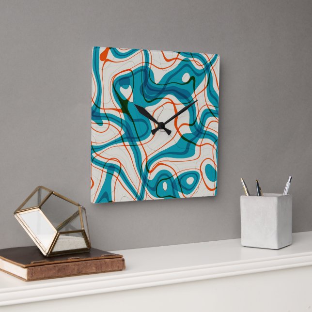 Turkos och Red Swirls Fyrkantig Klocka (Kontor)