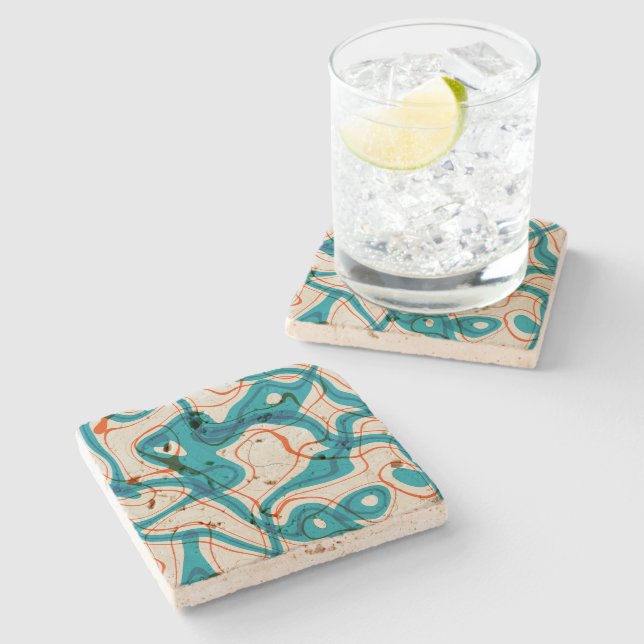 Turkos och Red Swirls Stenunderlägg (Sidan)