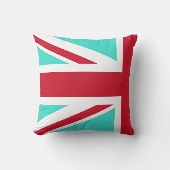 Turkos och röd Union Jack Halva Kudde (Framsida)