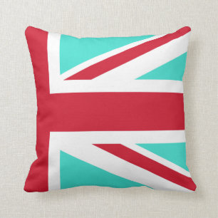 Turkos och röd Union Jack Halva Kudde