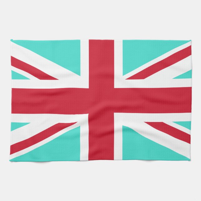Turkos och röd Union Jack Kökshandduk (Horisontell)