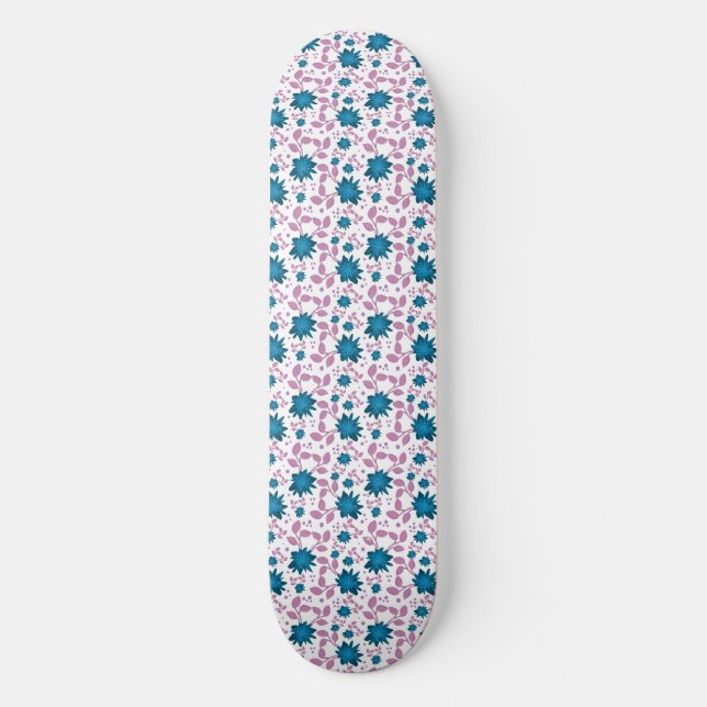Turkos och Rosa Blommönster | Modern Botanik Mini Skateboard Bräda 18,5 Cm (Framsida)