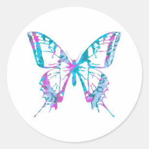 Turkos och Rosa Butterfly Stickers Runt Klistermärke