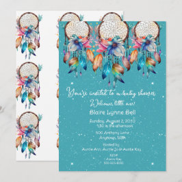 Turkos och Rosa Dreamcatcher Girl Baby Shower Inbjudningar