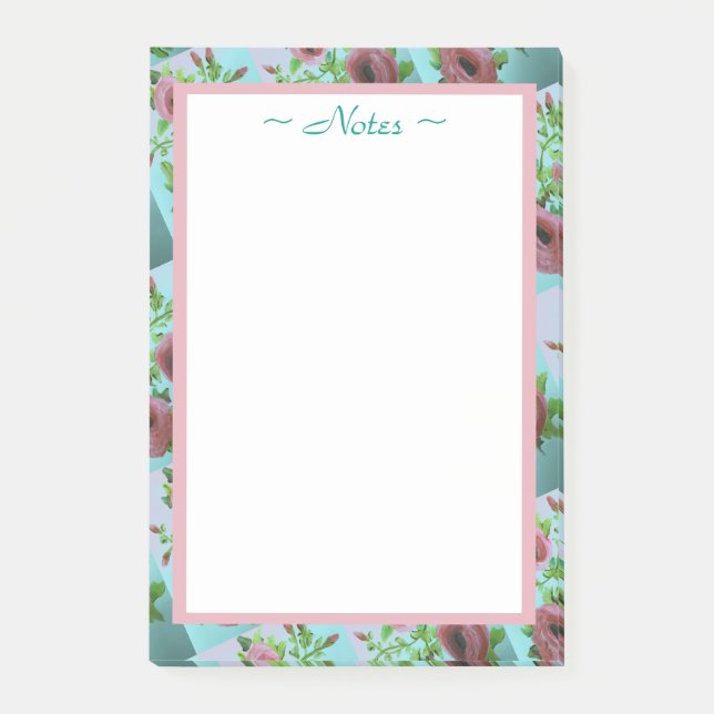Turkos och Rosa Flowered Post-it Block (Framsida)