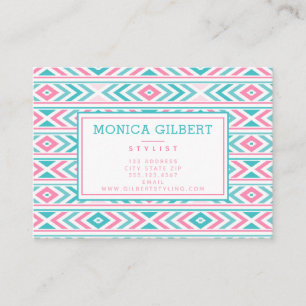 Turkos och Rosa Geometric Aztec Mönster Visitkort