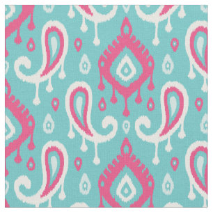 Turkos och Rosa Ikat Paisley Tyg
