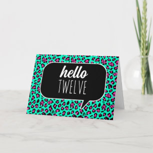 Turkos och rosa leopard Hej 12-årsdagskort Kort