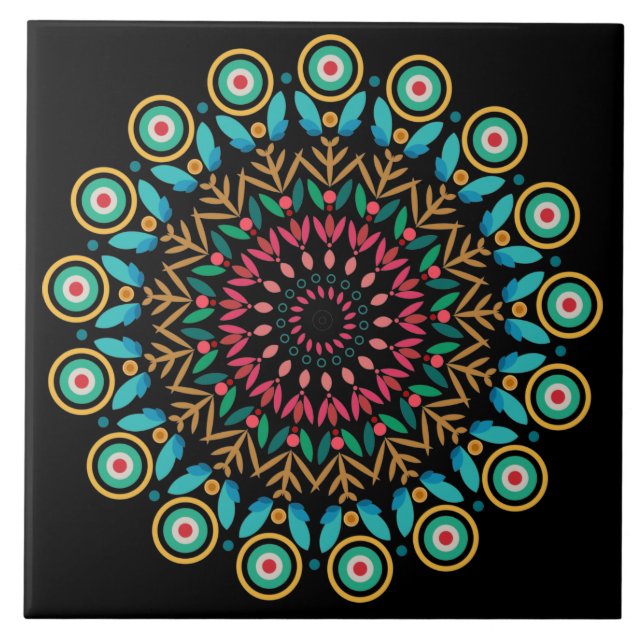 Turkos och Rosa Mandala Ceramic Tile Kakelplatta (Framsidan)