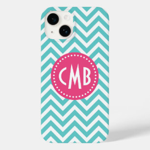 Turkos och Rosa Modern Chevron Monogram