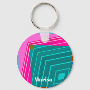 Turkos och Rosa Modern Geometrisk Nyckelring