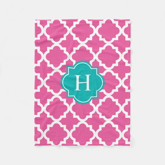 Turkos och Rosa Monogram | Fleece Blanket (Framsidan)