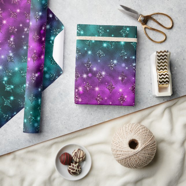 Turkos och Rosa Ombre Glitter Celestia Mönster Presentpapper (Hantverk)
