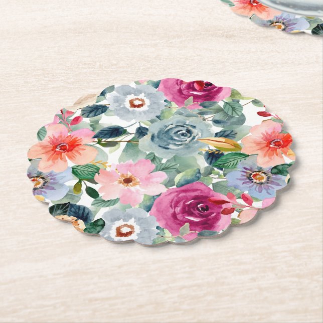 Turkos och Rosa Rosor Underlägg Papper (Vinklad)