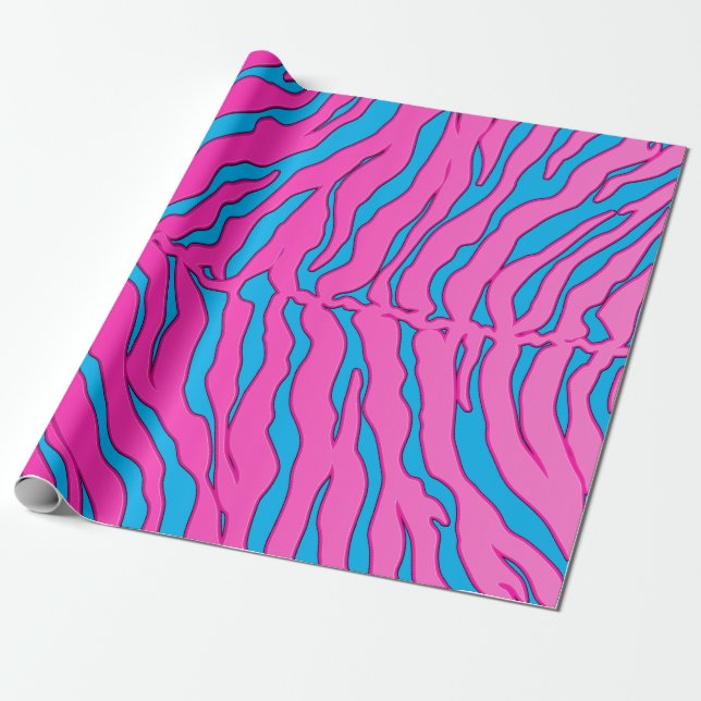 Turkos och Rosa Tiger Rand Animal Print Presentpapper (Utrullad)