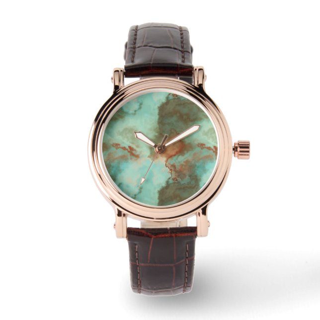 Turkos- och Rust Marble-Abstrakt Armbandsur (Framsida)