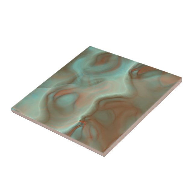 Turkos- och Rust Marble-Abstrakt Kakelplatta (Sidan)