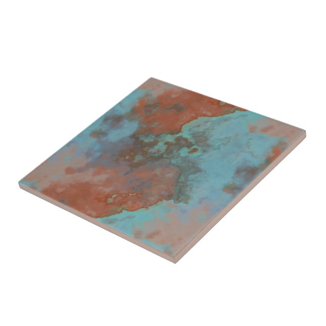Turkos- och Rust Marble-Abstrakt Kakelplatta (Sidan)