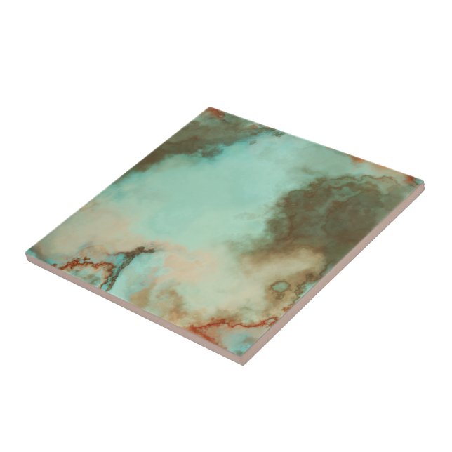Turkos- och Rust Marble-Abstrakt Kakelplatta (Sidan)