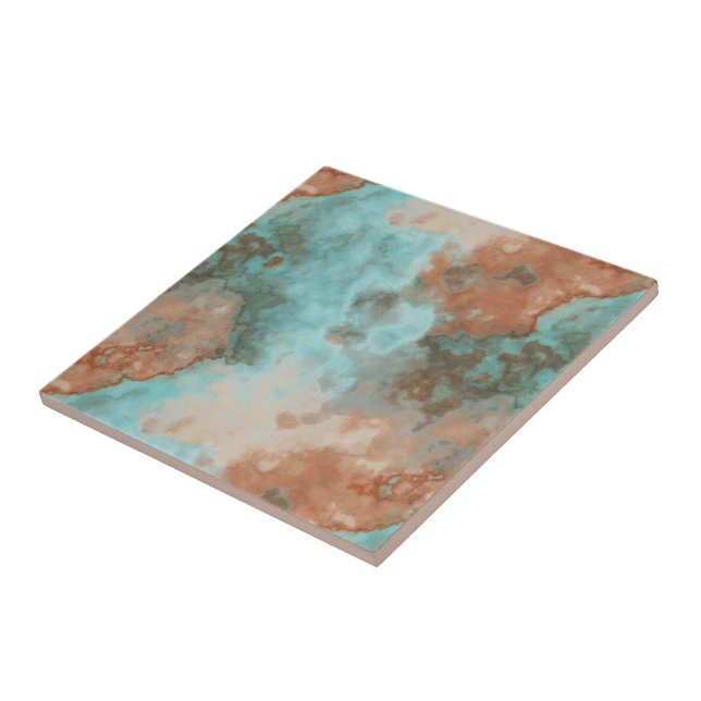 Turkos- och Rust Marble-Abstrakt Kakelplatta (Sidan)