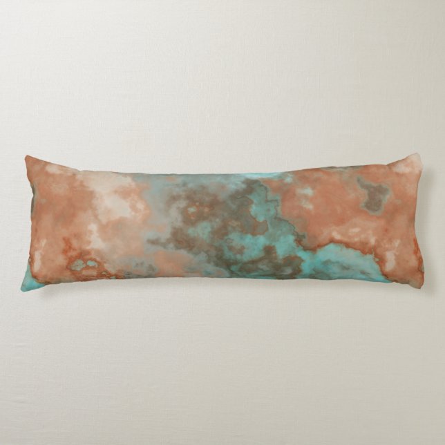 Turkos- och Rust Marble-Abstrakt Kroppskudde (Framsidan)