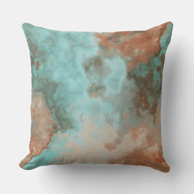 Turkos- och Rust Marble-Abstrakt Kudde (Framsida)