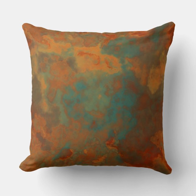 Turkos- och Rust Marble-abstrakt Kudde (Framsida)