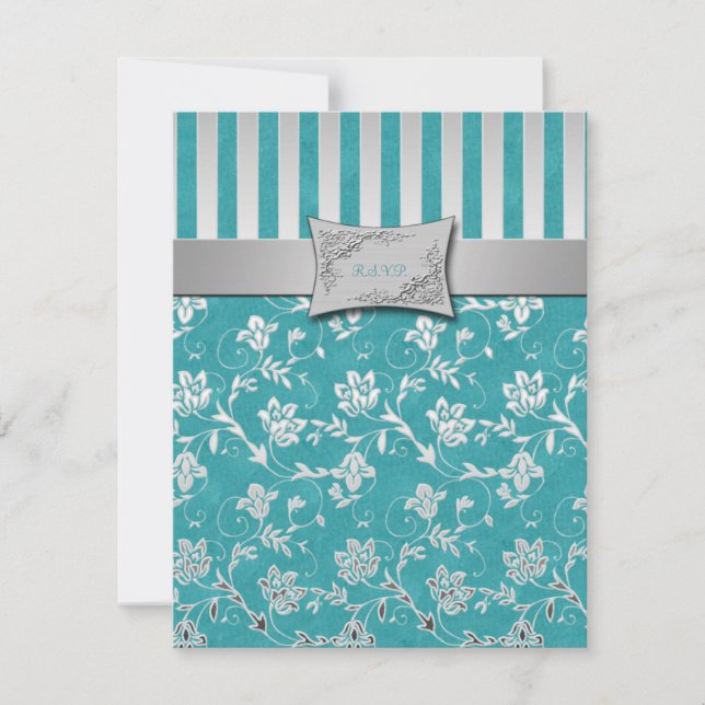 Turkos och silver blomsterklängande RSVP-kort OSA Kort (Framsida)