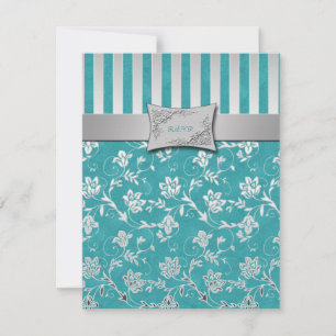 Turkos och silver blomsterklängande RSVP-kort OSA Kort