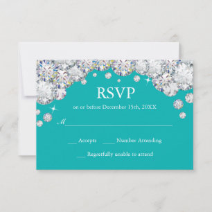 Turkos och silver diamantglitter RSVP-kort OSA Kort