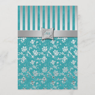 Turkos och Silver Vine Monogrammed inbjudan