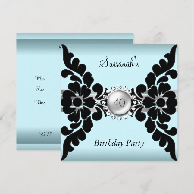 Turkos och Svart Anpassad Inbjudan (Fram/baksida)
