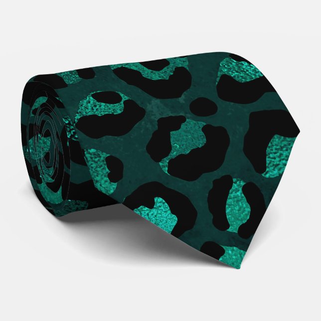 Turkos och svart leopardtryck slips (Rullad)