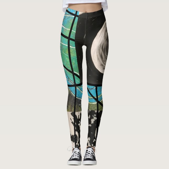Turkos- och svartrandar leggings (Framsida)