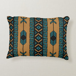 Turkos och tan Southwest Tribal Aztec Mönster Prydnadskudde