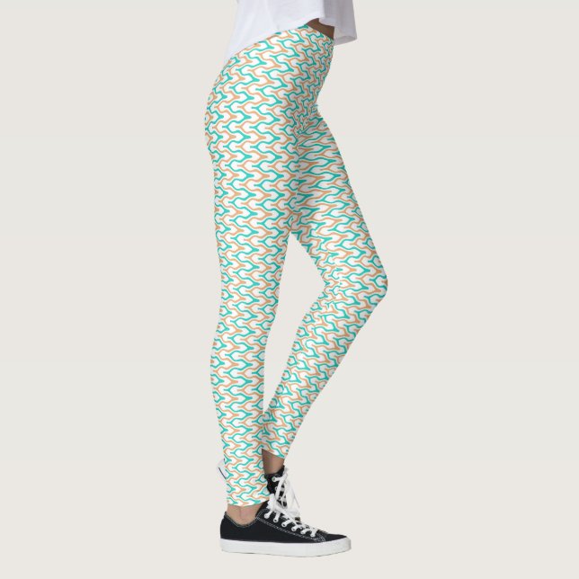 Turkos och Tan Vågigt Chevronmönster Leggings (Höger)