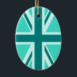 Turkos och Teal Union Jack 2 Julgransprydnad Keramik<br><div class="desc">Färgrik mönster av kors baserat på Union Jack i nyanser av akvamarin,  turkos och teal. akvamarin turkos teal färgrik "union jack" kors mönster</div>