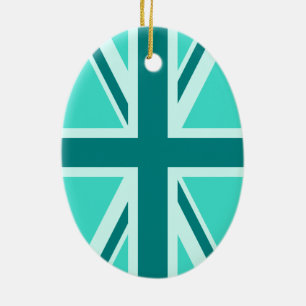 Turkos och Teal Union Jack 2 Julgransprydnad Keramik