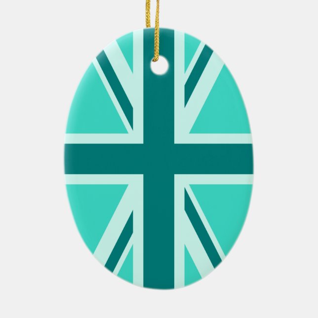 Turkos och Teal Union Jack 2 Julgransprydnad Keramik (Baksidan)