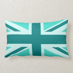 Turkos och Teal Union Jack 2 Lumbarkudde