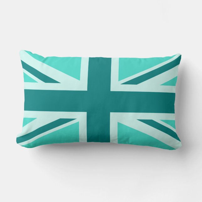 Turkos och Teal Union Jack 2 Lumbarkudde (Framsida)