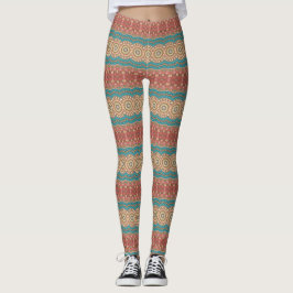 Turkos och Terrakotta Geometriskt Mandalamönster Leggings