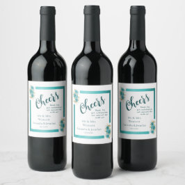 Turkos och turkos ros elegant vinetikett för bröll vinflaska etikett