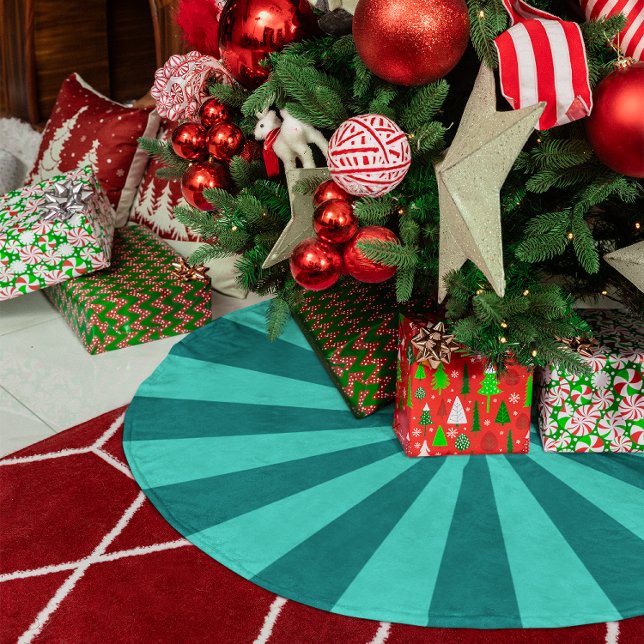 Turkos och turkos stjärnexplosionsränder julgransmatta borstad polyester (Teal and Turquoise Starburst Stripes Brushed Polyester Tree Skirt)
