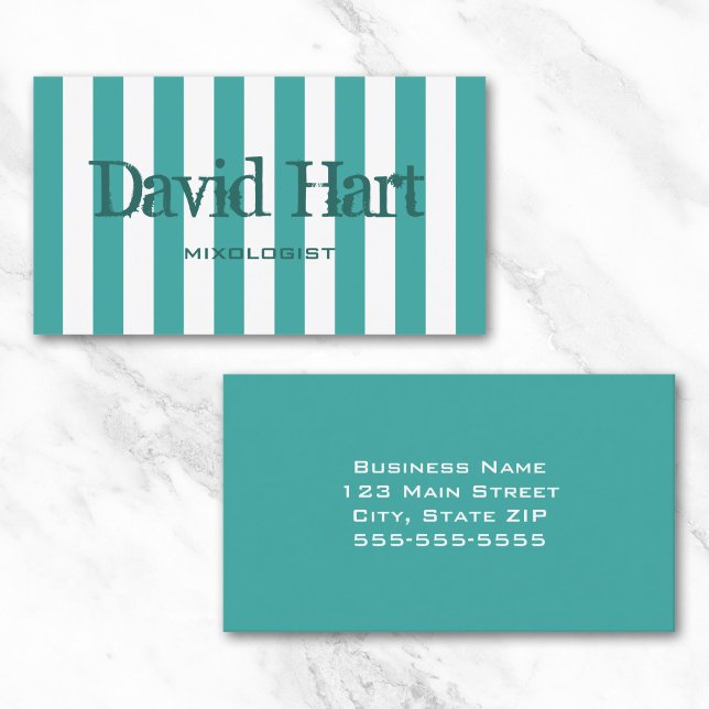 Turkos och vit cabana-randig visitkort (Teal and White Cabana Stripe Business Card)