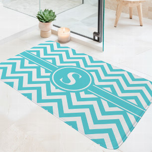 Turkos och vit Chevron Monogram Badrumsmatta